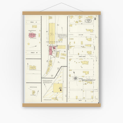 Old map wall art mockup — magnetic wood frame on white wall — Sanborn Fire Insurance Map from Cuero, De Witt County, Texas (1907), Sheet #0002