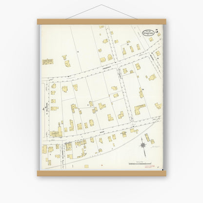 Old map wall art mockup — magnetic wood frame on white wall — Sanborn Fire Insurance Map from Stamford, Delaware County, New York (1912), Sheet #0005