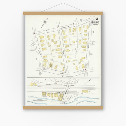 Old map wall art mockup — magnetic wood frame on white wall — Sanborn Fire Insurance Map from Hyde Park, Norfolk County, Massachusetts (1917), Sheet #0003