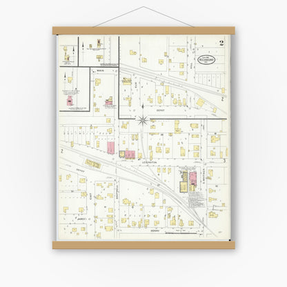 Old map wall art mockup — magnetic wood frame on white wall — Sanborn Fire Insurance Map from Richmond, Ray County, Missouri (1909), Sheet #0002