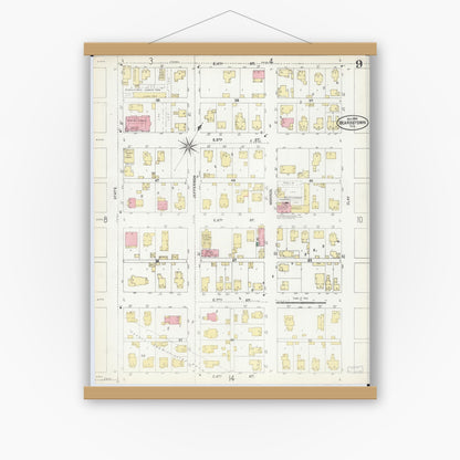 Old map wall art mockup — magnetic wood frame on white wall — Sanborn Fire Insurance Map from Beardstown, Cass County, Illinois (1906), Sheet #0009