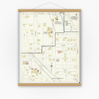 Old map wall art mockup — magnetic wood frame on white wall — Sanborn Fire Insurance Map from Loudonville, Ashland County, Ohio (1913), Sheet #0002