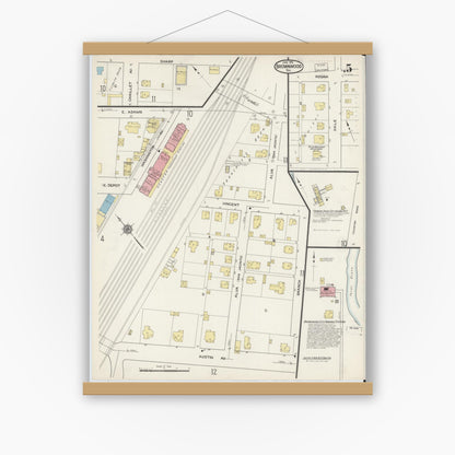 Old map wall art mockup — magnetic wood frame on white wall — Sanborn Fire Insurance Map from Brownwood, Brown County, Texas (1915), Sheet #0005