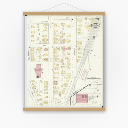 Old map wall art mockup — magnetic wood frame on white wall — Sanborn Fire Insurance Map from Battle Creek, Calhoun County, Michigan (1913), Sheet #0029