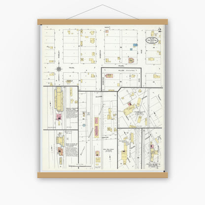 Old map wall art mockup — magnetic wood frame on white wall — Sanborn Fire Insurance Map from Kasota, Le Sueur County, Minnesota (1910), Sheet #0002