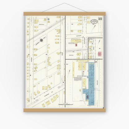 Old map wall art mockup — magnetic wood frame on white wall — Sanborn Fire Insurance Map from Luzerne, Luzerne County, Pennsylvania (1911), Sheet #0022