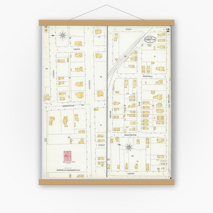 Old map wall art mockup — magnetic wood frame on white wall — Sanborn Fire Insurance Map from Hampton, Independent Cities, Virginia (1900), Sheet #0002
