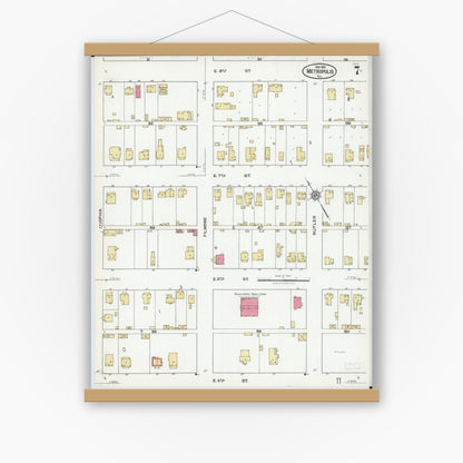 Old map wall art mockup — magnetic wood frame on white wall — Sanborn Fire Insurance Map from Metropolis, Massac County, Illinois (1921), Sheet #0007