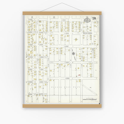 Old map wall art mockup — magnetic wood frame on white wall — Sanborn Fire Insurance Map from Temple, Bell County, Texas (1915), Sheet #0028