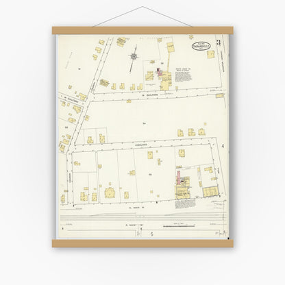 Old map wall art mockup — magnetic wood frame on white wall — Sanborn Fire Insurance Map from Thomasville, Davidson County, North Carolina (1913), Sheet #0003