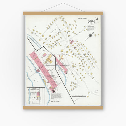 Old map wall art mockup — magnetic wood frame on white wall — Sanborn Fire Insurance Map from Hickory, Catawba County, North Carolina (1919), Sheet #0013