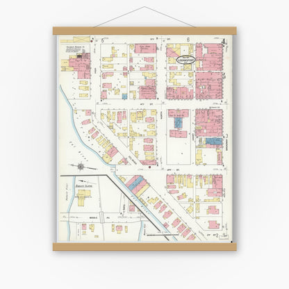 Old map wall art mockup — magnetic wood frame on white wall — Sanborn Fire Insurance Map from Logansport, Cass County, Indiana (1911), Sheet #0004