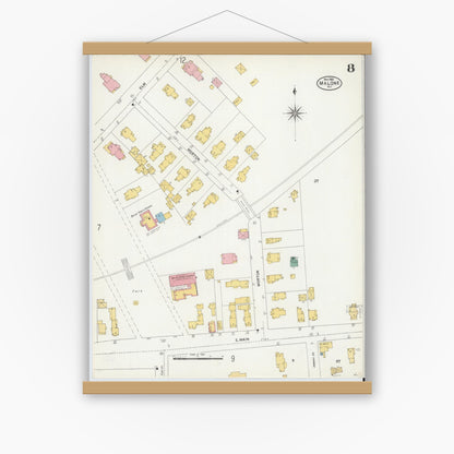 Old map wall art mockup — magnetic wood frame on white wall — Sanborn Fire Insurance Map from Malone, Franklin County, New York (1903), Sheet #0008