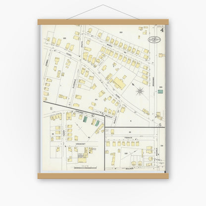 Old map wall art mockup — magnetic wood frame on white wall — Sanborn Fire Insurance Map from Everett, Middlesex County, Massachusetts (1897), Sheet #0004