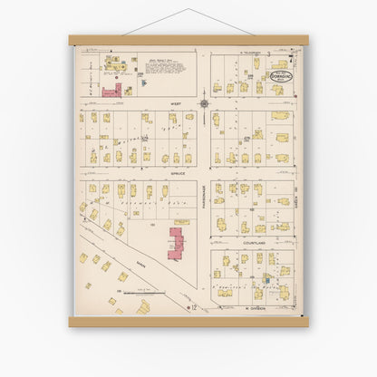 Old map wall art mockup — magnetic wood frame on white wall — Sanborn Fire Insurance Map from Dowagiac, Cass County, Michigan (1922), Sheet #0007