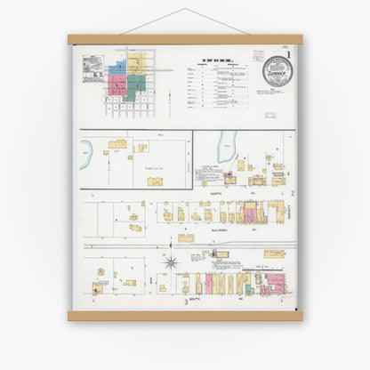 Old map wall art mockup — magnetic wood frame on white wall — Sanborn Fire Insurance Map from Sumner, Lawrence County, Illinois (1906), Sheet #0001