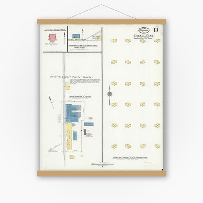 Old map wall art mockup — magnetic wood frame on white wall — Sanborn Fire Insurance Map from Quanah, Hardeman County, Texas (1921), Sheet #0013