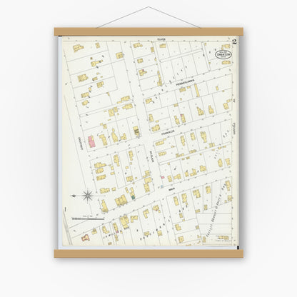 Old map wall art mockup — magnetic wood frame on white wall — Sanborn Fire Insurance Map from Swanton, Fulton County, Ohio (1901), Sheet #0002