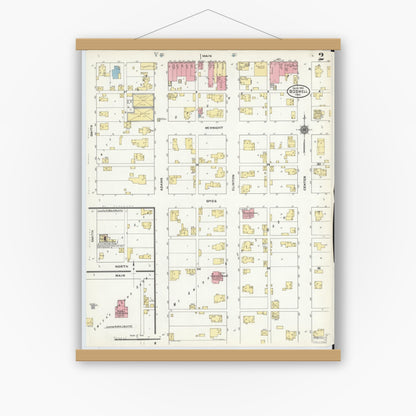 Old map wall art mockup — magnetic wood frame on white wall — Sanborn Fire Insurance Map from Boswell, Benton County, Indiana (1910), Sheet #0002