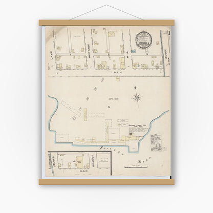 Old map wall art mockup — magnetic wood frame on white wall — Sanborn Fire Insurance Map from Onekama, Manistee County, Michigan (1885) - Complete Map Set