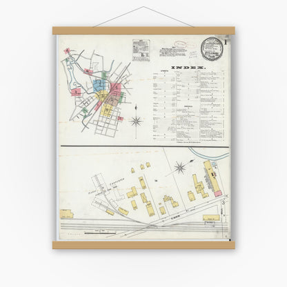 Old map wall art mockup — magnetic wood frame on white wall — Sanborn Fire Insurance Map from Attleboro, Bristol County, Massachusetts (1899) - Complete Map Set