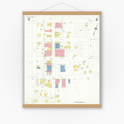Old map wall art mockup — magnetic wood frame on white wall — Sanborn Fire Insurance Map from Carrizo Springs, Dimmit County, Texas (1933), Sheet #0002