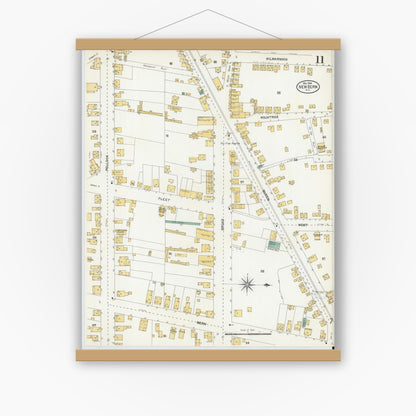 Old map wall art mockup — magnetic wood frame on white wall — Sanborn Fire Insurance Map from New Bern, Craven County, North Carolina (1904), Sheet #0011