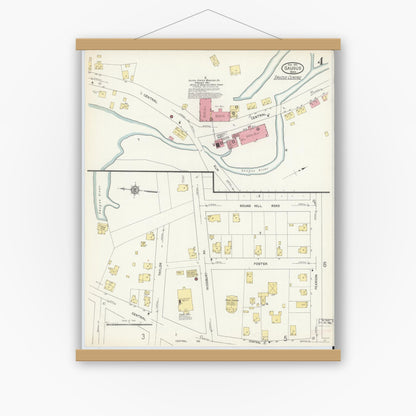 Old map wall art mockup — magnetic wood frame on white wall — Sanborn Fire Insurance Map from Saugus, Essex County, Massachusetts (1913), Sheet #0004