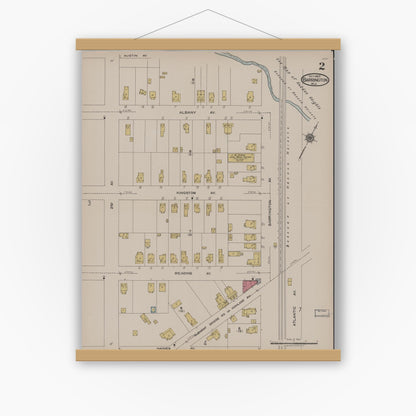 Old map wall art mockup — magnetic wood frame on white wall — Sanborn Fire Insurance Map from Barrington, Camden County, New Jersey (1922), Sheet #0002