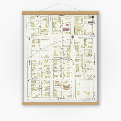 Old map wall art mockup — magnetic wood frame on white wall — Sanborn Fire Insurance Map from Menominee, Menominee County, Michigan (1921), Sheet #0020