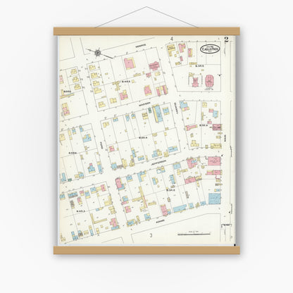 Old map wall art mockup — magnetic wood frame on white wall — Sanborn Fire Insurance Map from Eagle Pass, Maverick County, Texas (1910), Sheet #0002