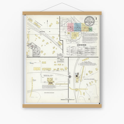 Old map wall art mockup — magnetic wood frame on white wall — Sanborn Fire Insurance Map from Crystal Falls, Iron County, Michigan (1914) - Complete Map Set