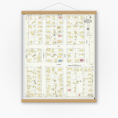 Old map wall art mockup — magnetic wood frame on white wall — Sanborn Fire Insurance Map from Montpelier, Williams County, Ohio (1916), Sheet #0004