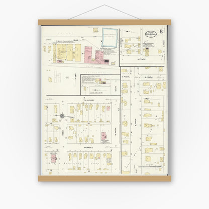 Old map wall art mockup — magnetic wood frame on white wall — Sanborn Fire Insurance Map from Du Quoin, Perry County, Illinois (1910), Sheet #0008