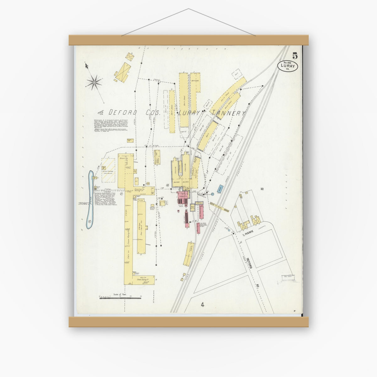 Old map wall art mockup — magnetic wood frame on white wall — Sanborn Fire Insurance Map from Luray, Page County, Virginia (1902), Sheet #0005