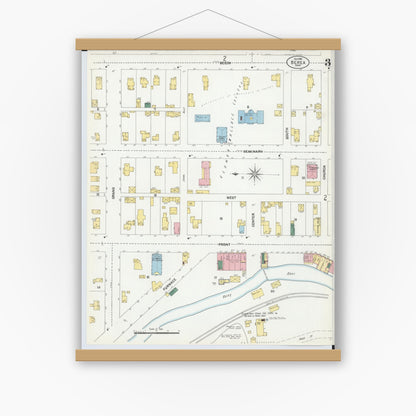 Old map wall art mockup — magnetic wood frame on white wall — Sanborn Fire Insurance Map from Berea, Cuyahoga County, Ohio (1901), Sheet #0003