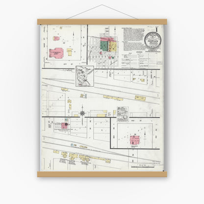 Old map wall art mockup — magnetic wood frame on white wall — Sanborn Fire Insurance Map from Adrian, Nobles County, Minnesota (1922), Sheet #0001