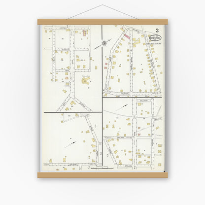 Old map wall art mockup — magnetic wood frame on white wall — Sanborn Fire Insurance Map from Brevard, Transylvania County, North Carolina (1916), Sheet #0003