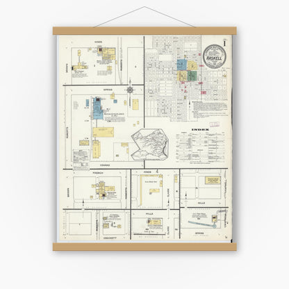 Old map wall art mockup — magnetic wood frame on white wall — Sanborn Fire Insurance Map from Haskell, Haskell County, Texas (1913), Sheet #0001