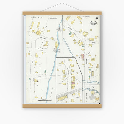 Old map wall art mockup — magnetic wood frame on white wall — Sanborn Fire Insurance Map from Columbus, Columbia and Dodge County, Wisconsin (1904), Sheet #0006