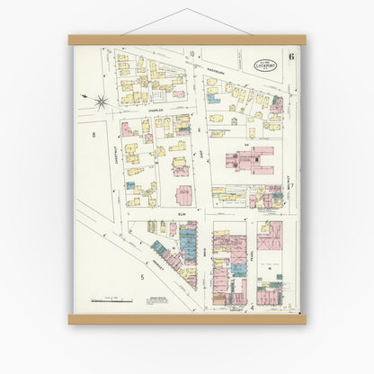 Old map wall art mockup — magnetic wood frame on white wall — Sanborn Fire Insurance Map from Lockport, Niagara County, New York (1909), Sheet #0006