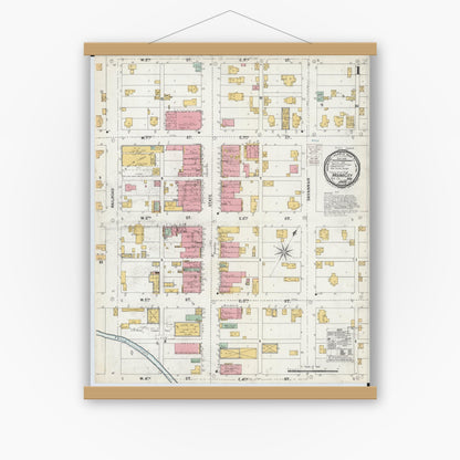Old map wall art mockup — magnetic wood frame on white wall — Sanborn Fire Insurance Map from Mound City, Holt County, Missouri (1900) - Complete Map Set