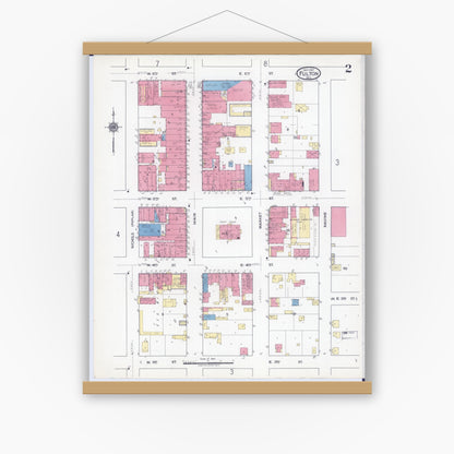 Old map wall art mockup — magnetic wood frame on white wall — Sanborn Fire Insurance Map from Fulton, Callaway County, Missouri (1917), Sheet #0002