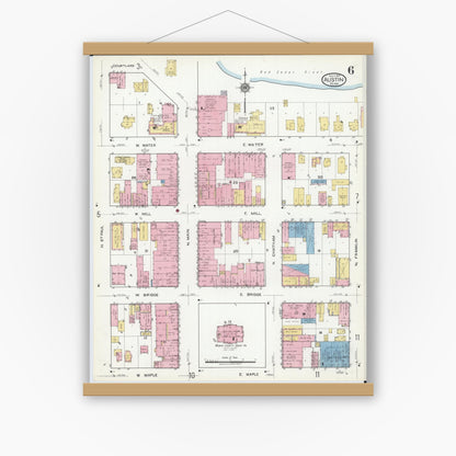Old map wall art mockup — magnetic wood frame on white wall — Sanborn Fire Insurance Map from Austin, Mower County, Minnesota (1917), Sheet #0006