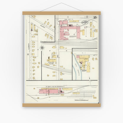 Old map wall art mockup — magnetic wood frame on white wall — Sanborn Fire Insurance Map from Batavia, Genesee County, New York (1901), Sheet #0015