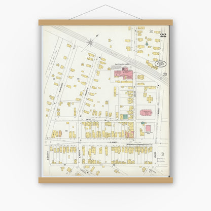 Old map wall art mockup — magnetic wood frame on white wall — Sanborn Fire Insurance Map from Rome, Oneida County, New York (1899), Sheet #0022
