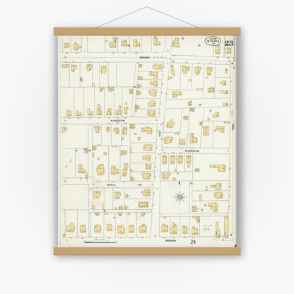 Old map wall art mockup — magnetic wood frame on white wall — Sanborn Fire Insurance Map from Paris, Lamar County, Texas (1902), Sheet #0023