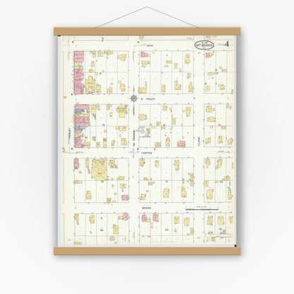 Old map wall art mockup — magnetic wood frame on white wall — Sanborn Fire Insurance Map from Mount Morris, Ogle County, Illinois (1912), Sheet #0004