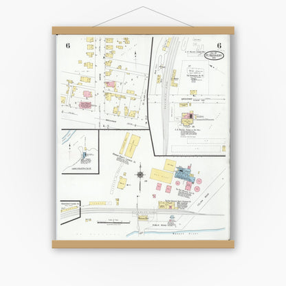 Old map wall art mockup — magnetic wood frame on white wall — Sanborn Fire Insurance Map from Fort Recovery, Mercer County, Ohio (1927), Sheet #0006