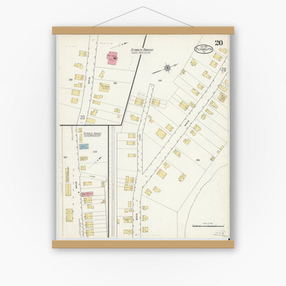 Old map wall art mockup — magnetic wood frame on white wall — Sanborn Fire Insurance Map from Plymouth, Luzerne County, Pennsylvania (1912), Sheet #0020